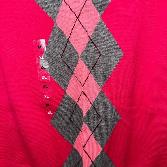 IZOD Vibrant Dark Pink With Gray Light Pink Arygle Print Sleeveless Sweater XL - Picture 3 of 4